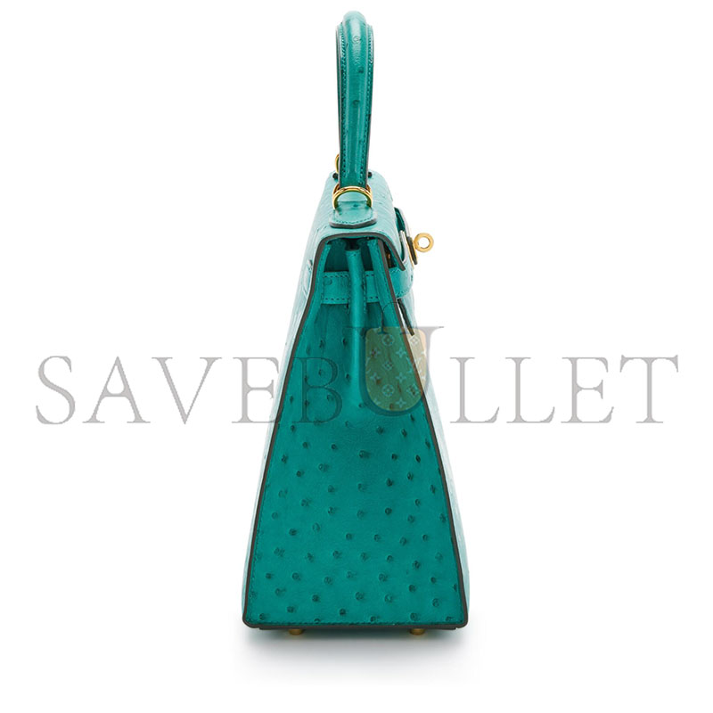 HERMÈS MASTER VERT VERONE OSTRICH KELLY SELLIER 25 GOLD HARDWARE (25*17*7cm)